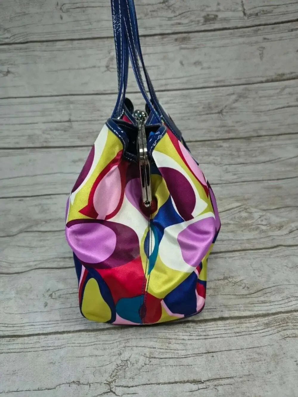 Coach Multicolor Signature Print Blue Leather Handbag